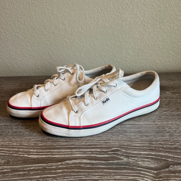 Keds White Canvas Sneakers with Red and Blue Accents women’s sz 7.5 - Picture 2 of 5